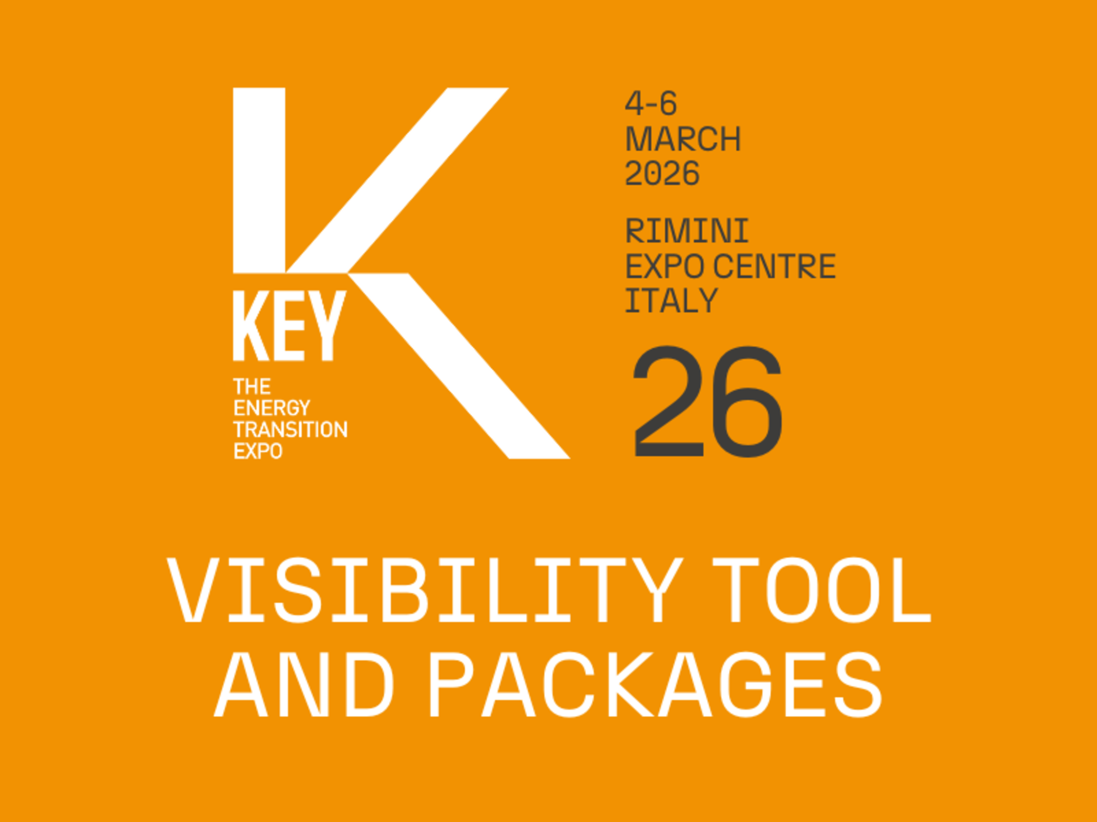 Promotional banner for the visibility tools and packages of KEY - The Energy Transition Expo, taking place March 4–6, 2026 at Rimini Expo Centre